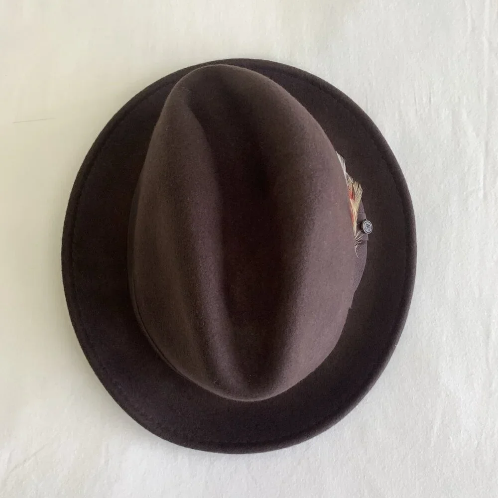 Jaxon Homburg Godfather Fedora Style Hat Men's 100% Wool Felt Dark Brown Large